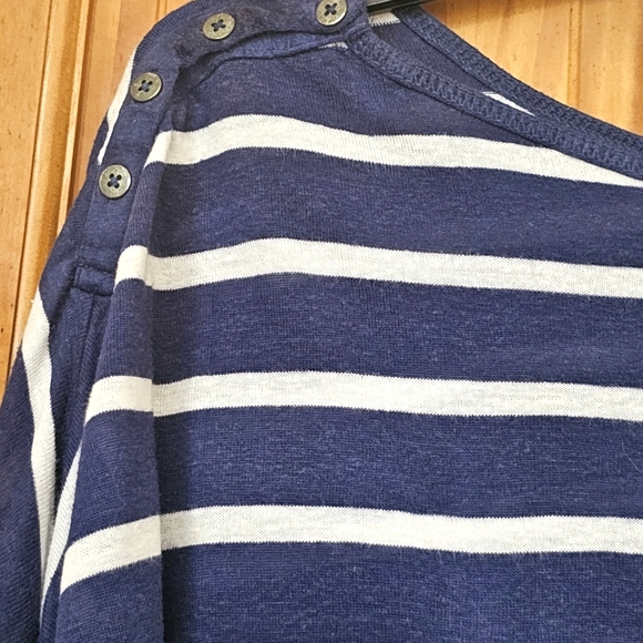 H&M L.O.G.G Navy Royal Blue Stripe 3/4 Sleeve Top, Size M - Picture 3 of 6